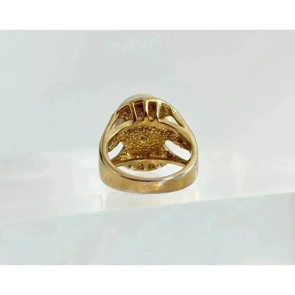 Vintage Gold Tone Gemstone Lined Split Shank Faux Pearl Classic Ring - size 5 - Picture 3 of 9